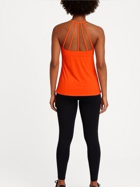 Karma Athletics Womens Strappy Back Orange Athletic Tank Top Built-In Bra Lightw